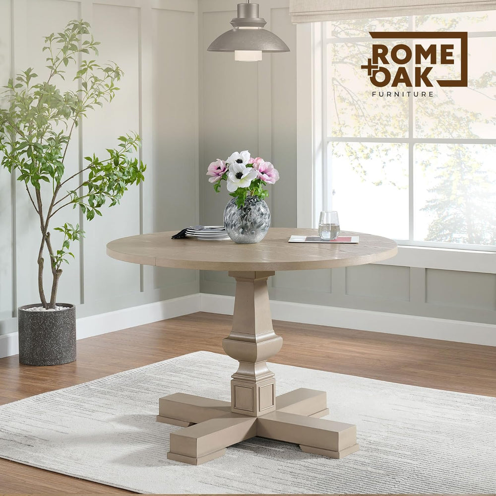 ROME + OAK Rumson Modern Dining Table, 44-Inch Round Tabletop with Sturdy Ped...