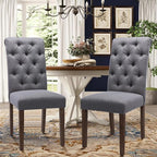 Tufted Dining Chairs Set of 6, Upholstered Parsons Dining Room Chairs, Fabric Kitchen Side Chair with Wood Legs, Dark Grey