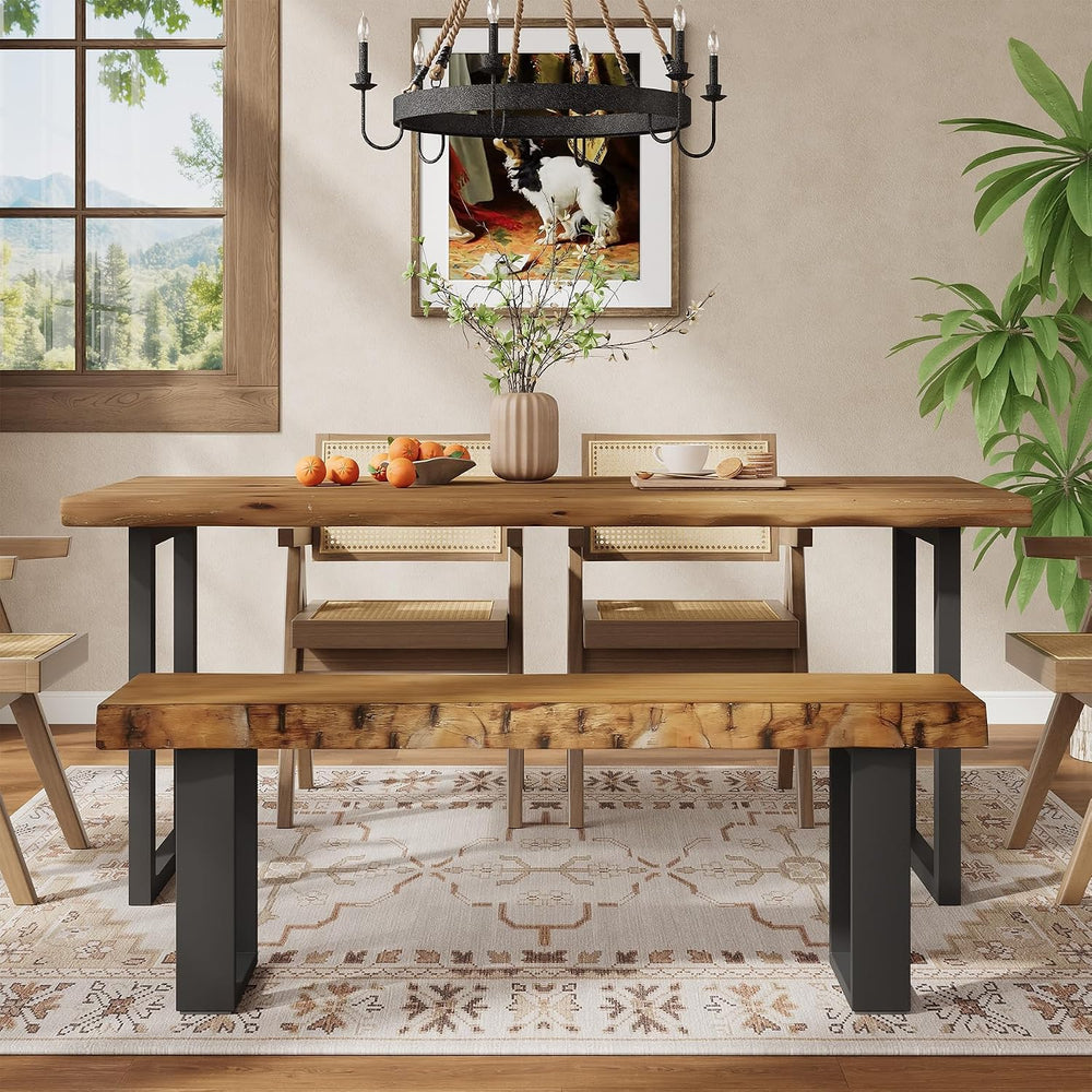 Solid Wood Dining Bench, 47'' Industrial Entryway Bench with Black Me...