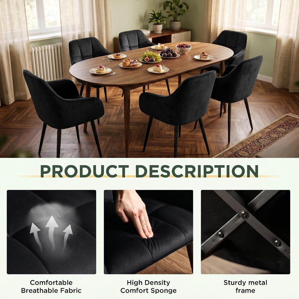 Modern Black Velvet Dining Chairs Set of 2, Upholstered Tufted Side Chairs wi...