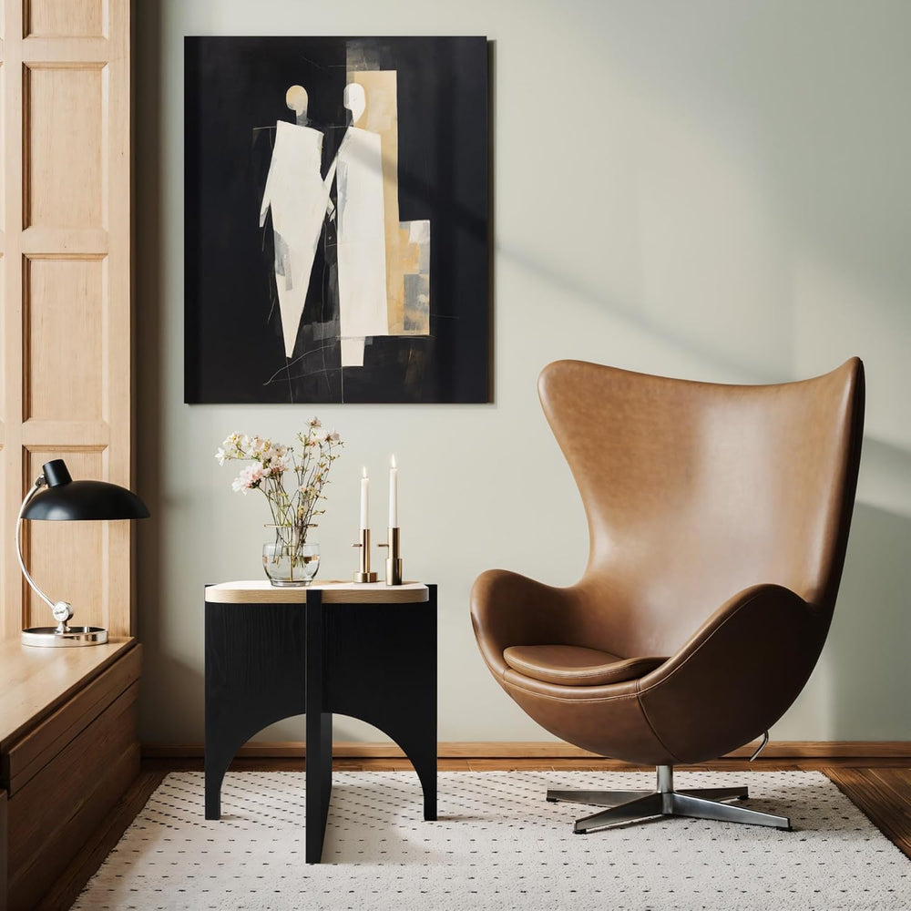 LuxenHome Modern Square Side Table, 19" Black & Brown Wood Accent En...