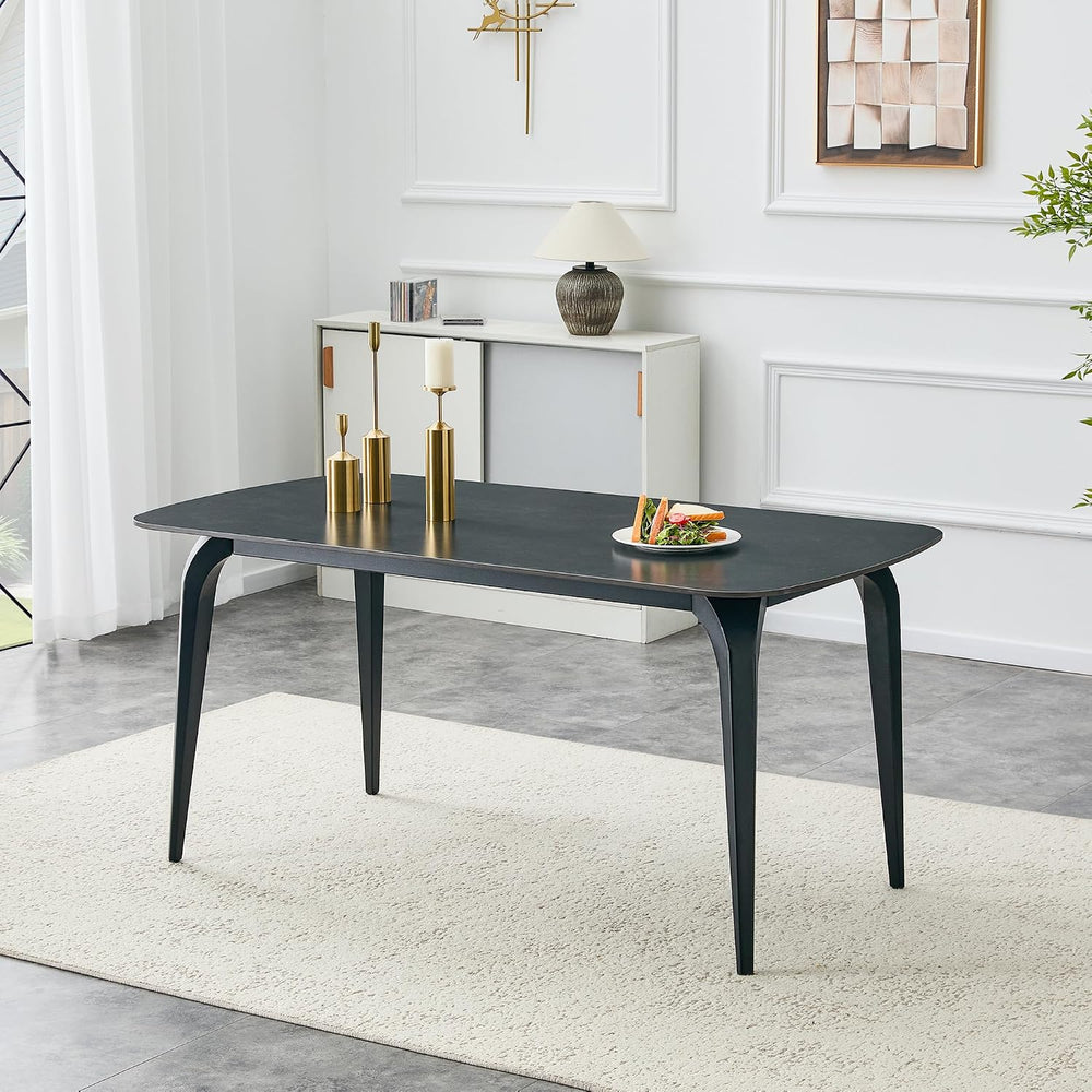 Modern Rectangular Dining Table,63”Sintered Stone Dining Table for 4-6, Black...