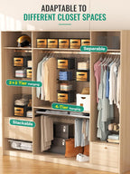 Hanging Closet Organizer with Drawers, 4 Tier Metal Closet Organizers and Storage with 4 Hanging Hooks 4 S-Hooks for Wardrobe Laundry Room, Wire Storage Shelf for Clothes Sweaters Pants (Black)