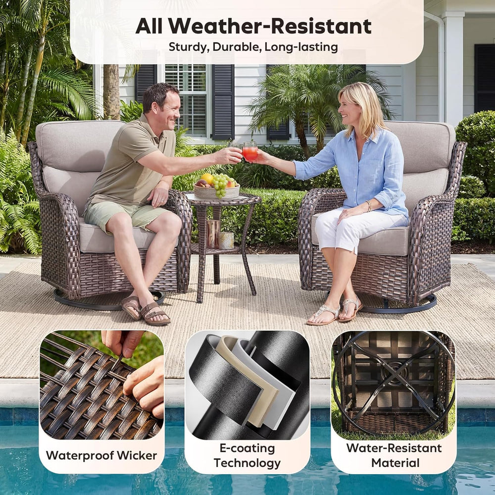 Rilyson Outdoor Swivel Rocker Chairs - All Weather Resistant Wicker Patio Fur...