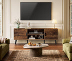 SUPERJARE TV Stand for 55 Inch TV, Entertainment Center with Adjustable Shelf, 2 Cabinets, TV Console Table, Media Console, Solid Wood Feet, Cord Holes, for Living Room, Bedroom, Rustic Brown