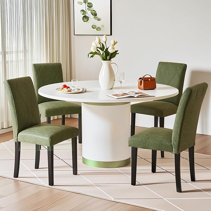 VECELO Upholstered Dining Chairs Set of 6, Modern PU Leather and Solid Wood Legs & High Back for Kitchen/Living Room- Green