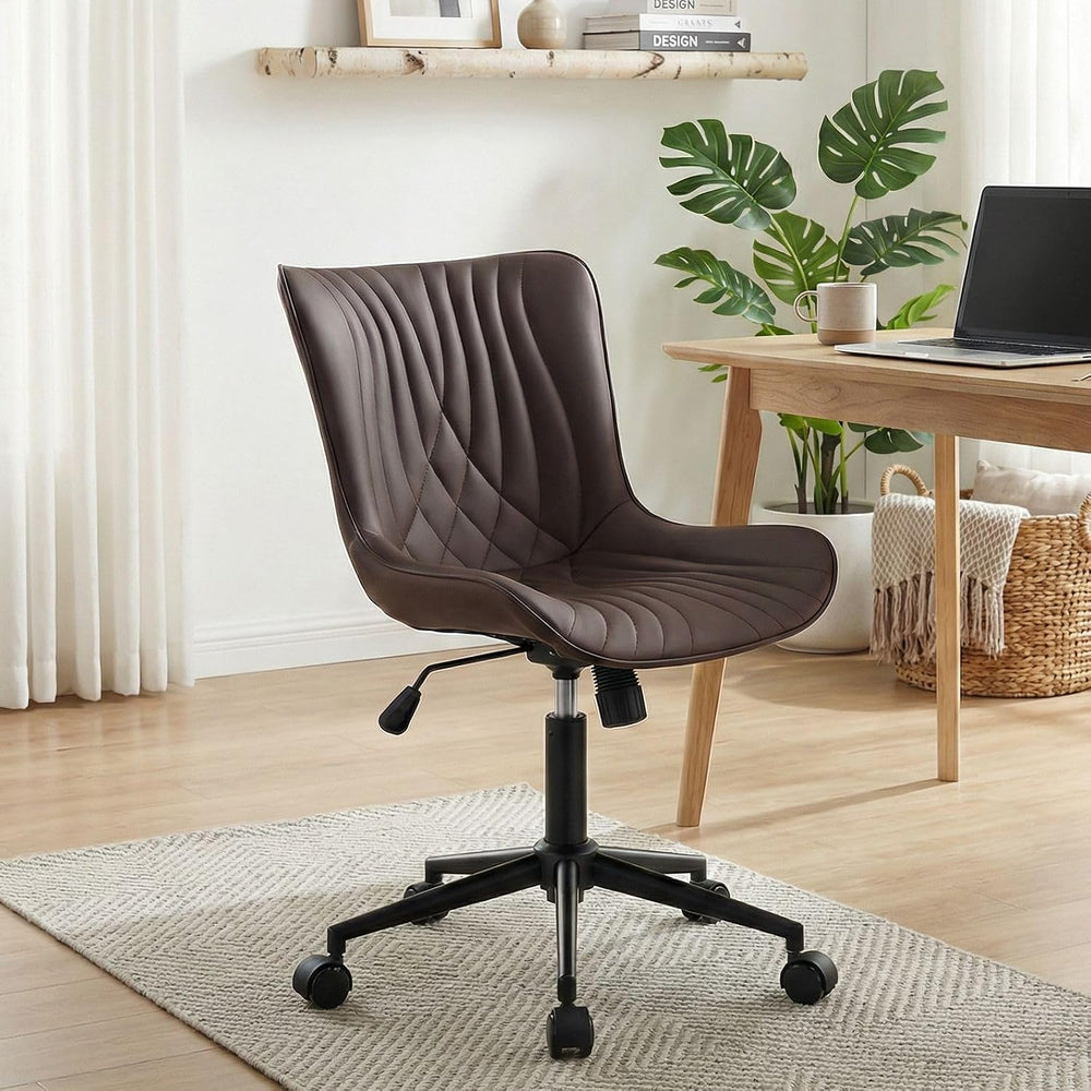 YOUNIKE Office Chair Armless Faux Leather Desk Chair, Brown | Home Office Com...