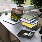 Simple Houseware 5-Tier Document File Tray with Supplies Sliding Drawer and Pen Bucket, Black