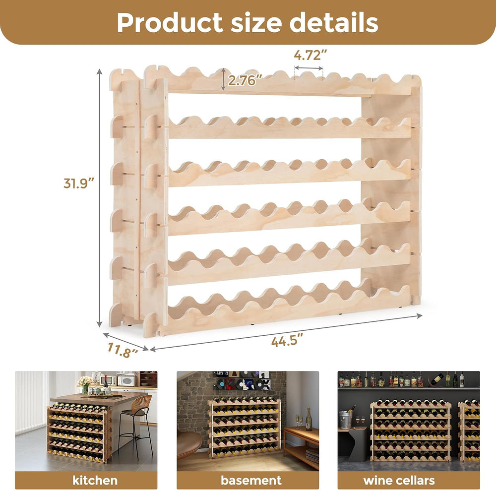 Stackable Wine Rack - 6-Tier Wobble-Free Modular Wine Holder, Freestanding Wo...