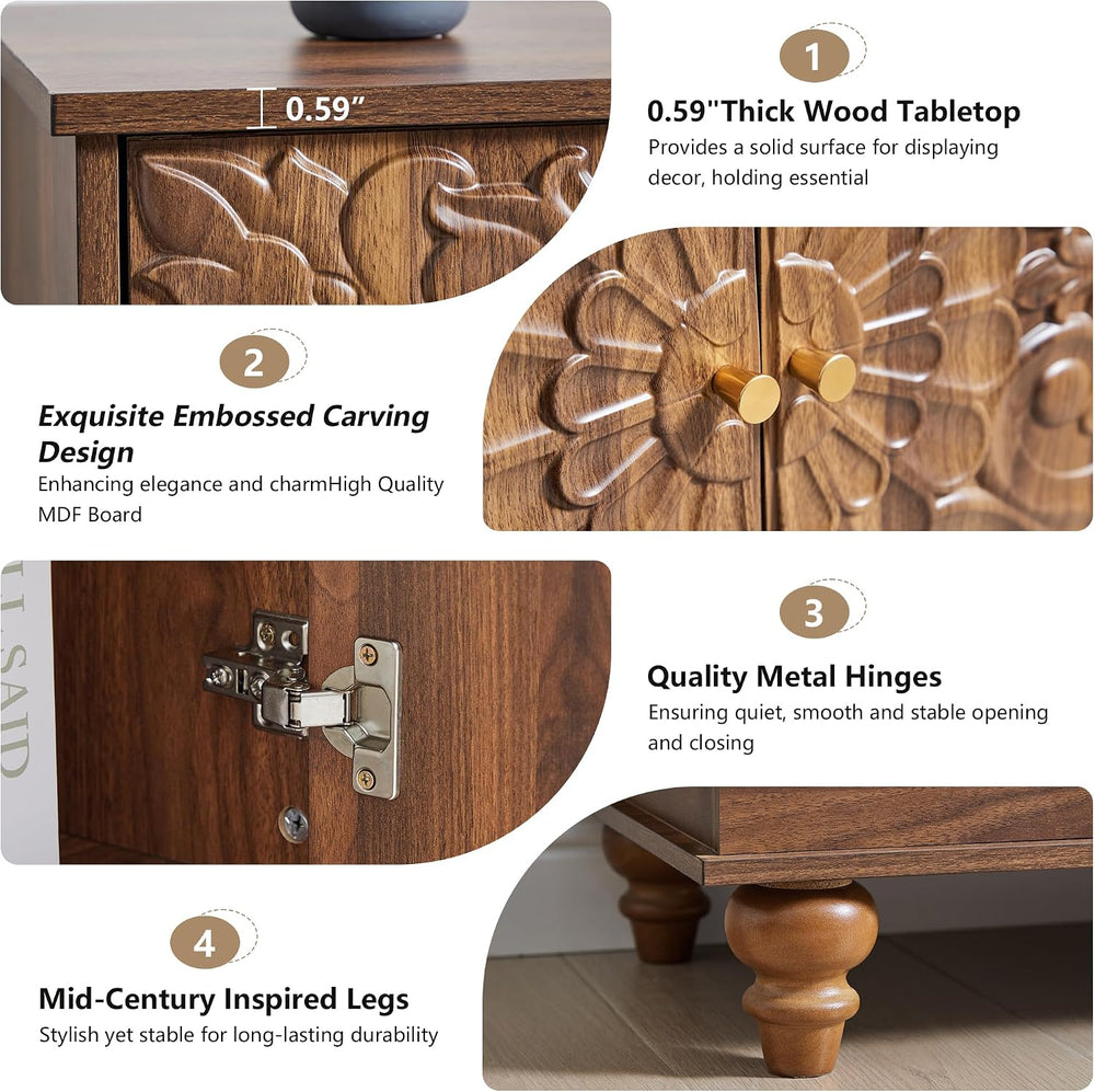 weselon Accent Cabinet with 2 Doors, Farmhouse Carved Buffet Sideboard with A...