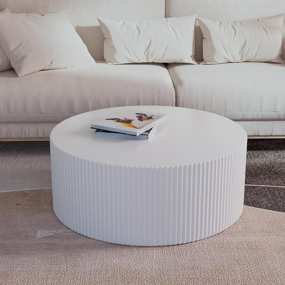 JUSTONE White Round Coffee Table Set Side Table End Table for Living Room, Dr...