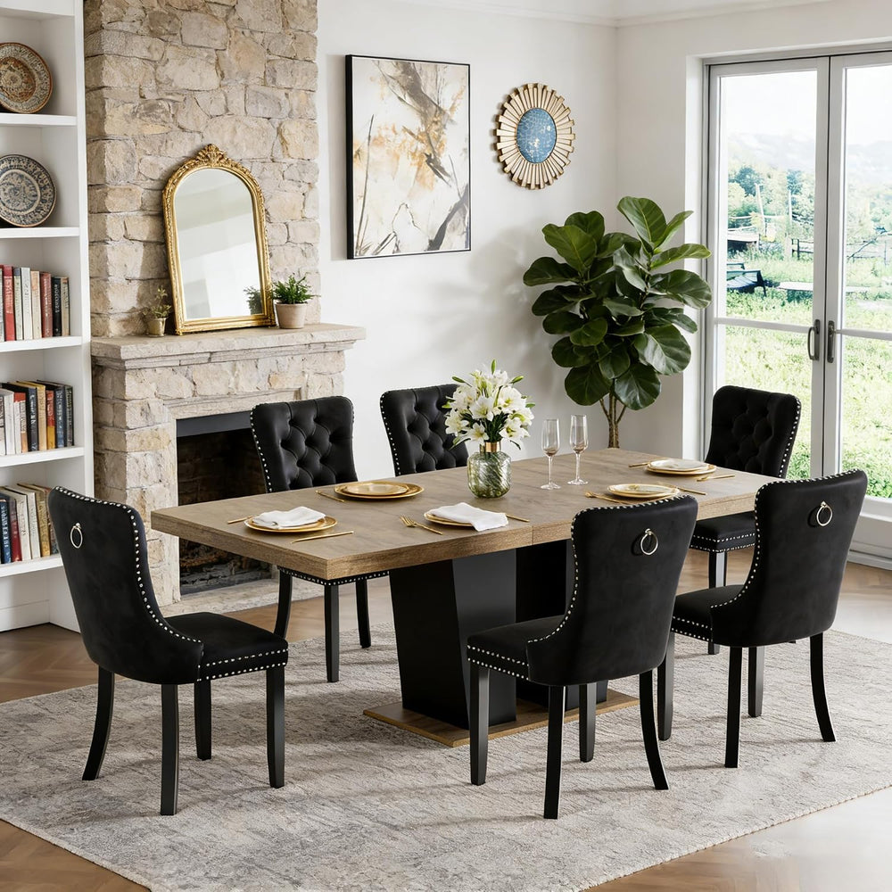 Extendable Dining Table Set for 6-8, 63"-78.7" Farmhosue Kitchen Ta...