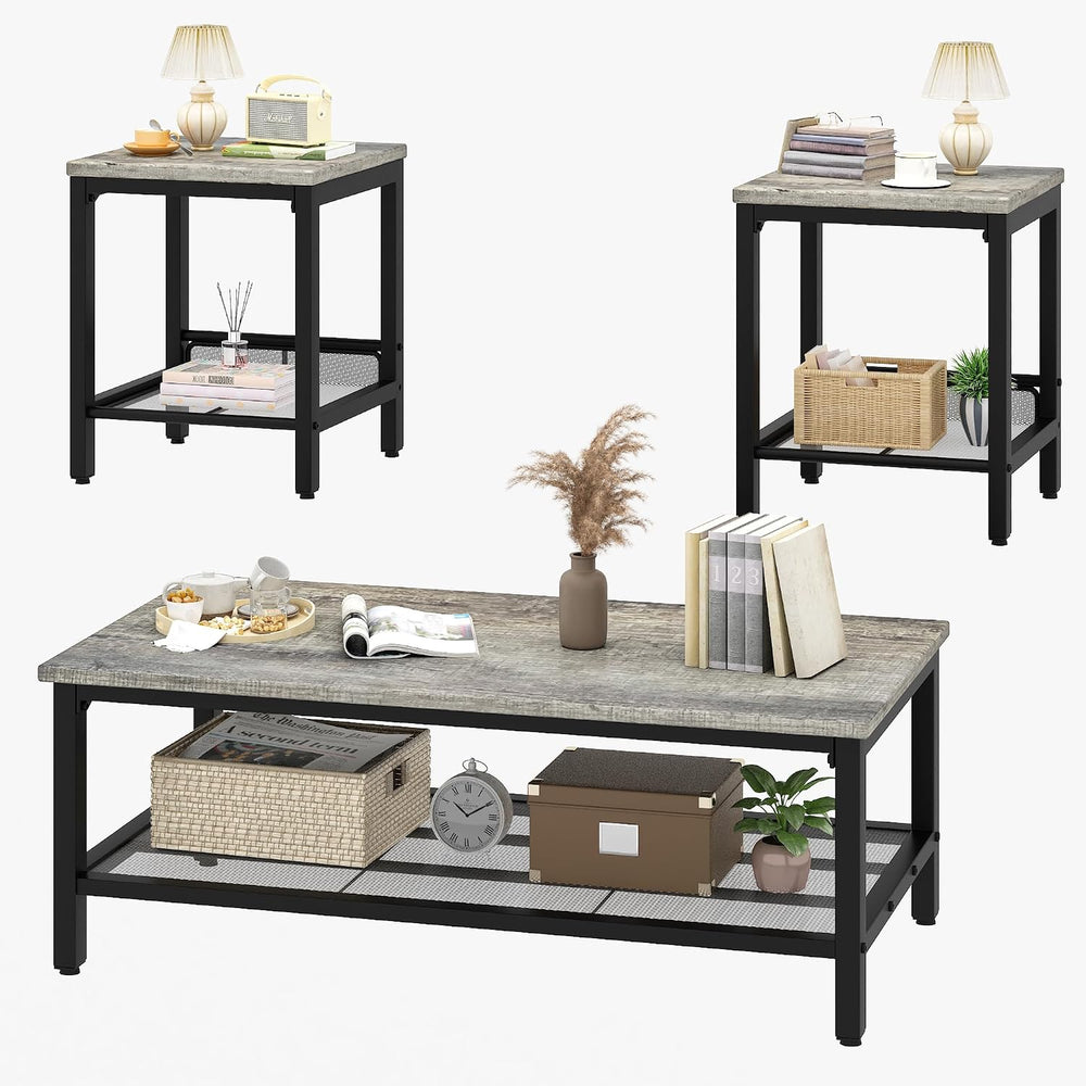 Recaceik 3-Piece Living Room Coffee Table Set, Industrial Coffee Table with 2...