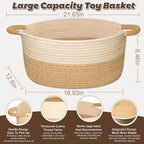 Woven Basket for Toys, Blankets & Gifts Empty ,Cotton Rope Storage Basket with Reinforced Handles for Nursery,Livingroom,Bedroom,Bathroom & Home Decor,21.65" x 12.6" x 8.46" (L)