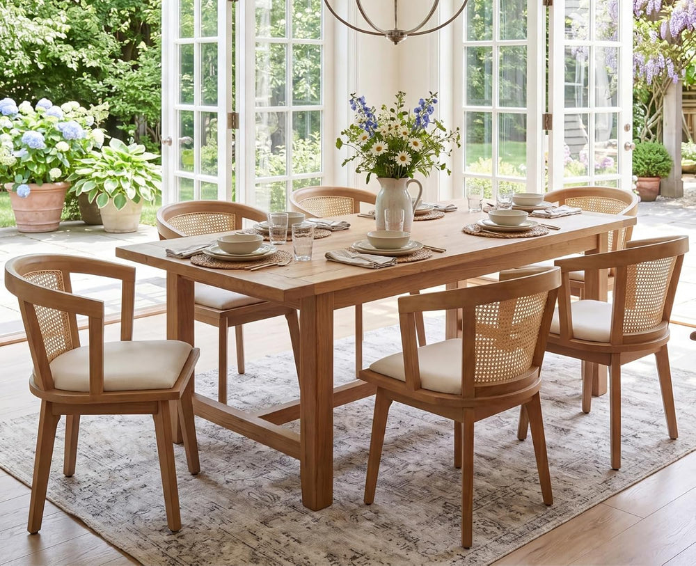EALSON Rattan Mid Century Dining Chairs Set of 2 Modern Farmhouse Wooden Dini...