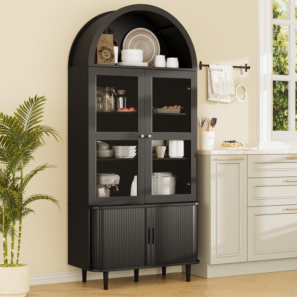 DHH 71" Tall Arched Kitchen Pantry, Modern Farmhouse Wood Kitchens Stora...