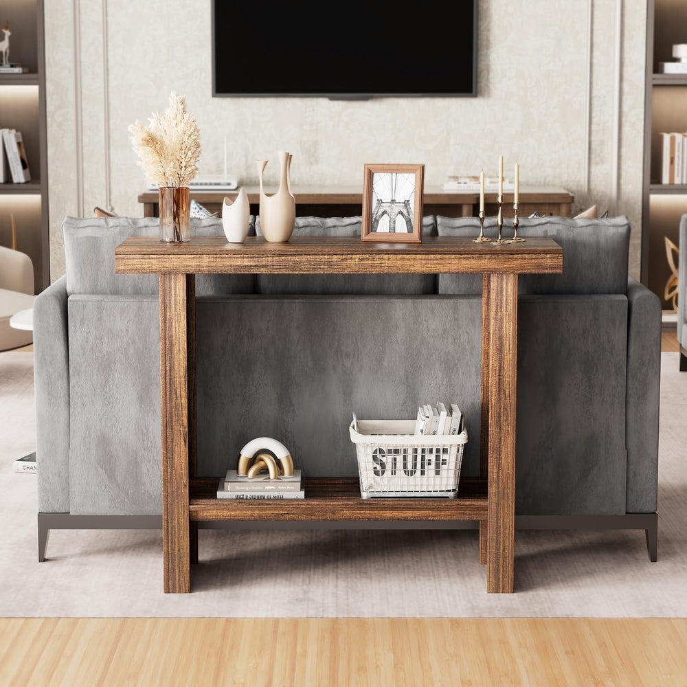 LIFECHOVY Farmhouse Wood Entryway Table Narrow Console Tables with Storage Be...