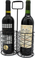 Metal Wire Duple Wine Bottle Holder with Handle Vintage Style 2-Bottles Carrier Basket. Black