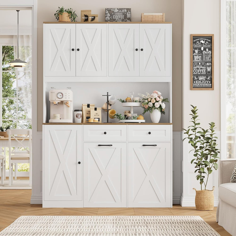 HOSTACK 71" Kitchen Pantry with 12.5 Gallon Double Trash Can Cabinet, Wh...