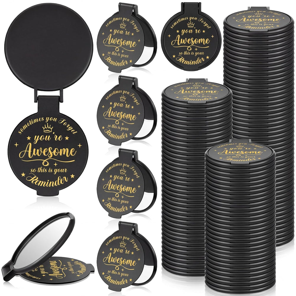100 Pcs 2.76 Inch Inspirational Pocket Mini Compact Mirror Bulk Portable Fold...