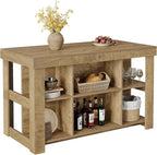 Tribesigns 55.1" Kitchen Island with 6 Storage Cubbies, Farmhouse 3-Tier Stationary Island Table, Large Dual-Sided Coffee Bar Table with Storage Shelves for Kitchen Dining Room