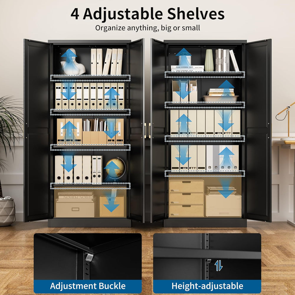71" Black Metal Storage Cabinet with Doors, Heavy Duty | Freestanding Cu...