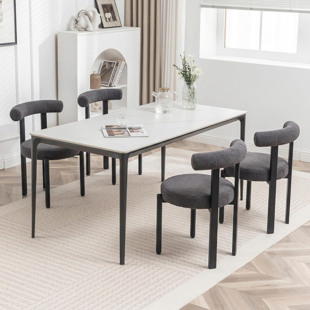 Boucle Dining Chairs Set of 4 Kitchen & Dining Room Chairs(Gray) | Mid Ce...