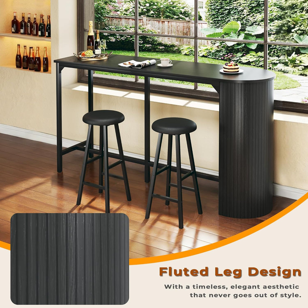 Fluted Bar Table and Chairs Set, 55'' Long Bar Tables with 2 Stools, ...