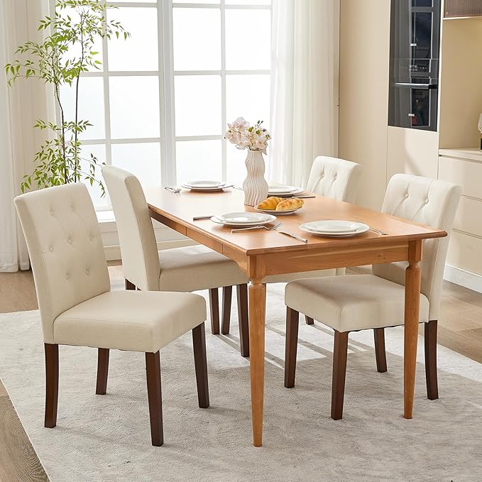 Upholstered Dining Chairs Set of 4, Modern Fabric Kitchen Side Chairs with St...