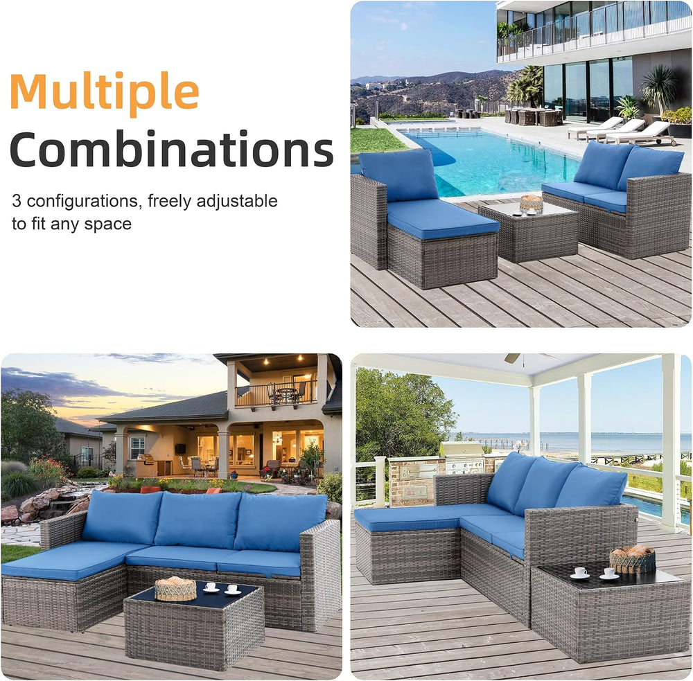 Shintenchi 4 Pieces Patio Furniture Set, 2-in-1 Convertible Sectional Sofa &a...