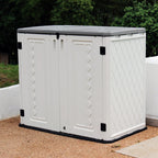 Horizontal Outdoor Storage Shed, 34 Cu.ft Outdoor Storage Cabinet Waterproof for Garden/Backyard/Home/Pool, Lockable (Off White)