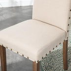 Upholstered Dining Chair Modern Stylish Parsons Kitchen Diner High Back with Bronze Nailhead Trim & Wood Legs, Set of 2, Beige