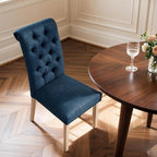 CHUN YI Dining Chairs Set of 4, Button Tufted Upholstered Fabric Dining Room Chairs with Solid Wood Legs and Curved Back, Parsons Side Chairs for Kitchen, Navy