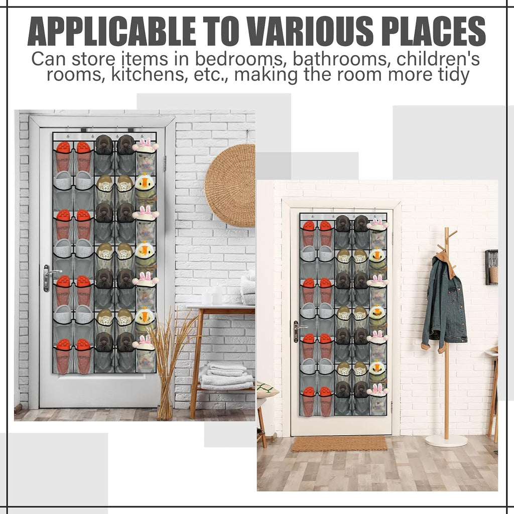 Windyun 2 Pcs 70 Large over The Door Shoe Organizer Hanging Shoe Rack for Closet Holder Gray Mesh Pockets Back to School Behind Door Hanger Storage Nonslip for Home Room School Dorm, Each 35 Pockets