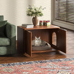 31.5" Walnut Cat Litter Box Enclosure Furniture, Large Decorative Hidden Litter Box Cabinet, Fluted Mid Century Modern Kitty End Table for Living Rooms, Bedrooms, Entryways