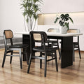 Black Dining Chairs Set of 4 Faux Leather Dining Room Chairs with Rattan Back Farmhouse Kitchen Chairs Wooden Side Chairs