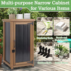 Small Outdoor Storage Cabinet Waterproof with Metal Top, Wood & Metal Outside Potting Bench Table Tool Organizer with Adjustable Shelf for Patio Backyard Garden