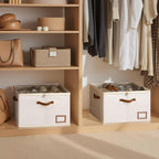 StorageWorks 2-Pack Shoe Storage Box for Closet, Sandal Organizer, Beige | Up to 32 Pairs, 12 Shoe Slots Each, Fixed Compartments, Clear Lid, Label Window, Side Mesh Pocket, Fits Flats & Low-Tops