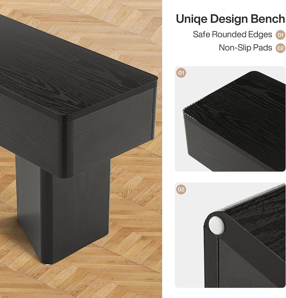 Tribesigns 47.24" Dining Bench, Modern Black Dining Table Bench with Stu...