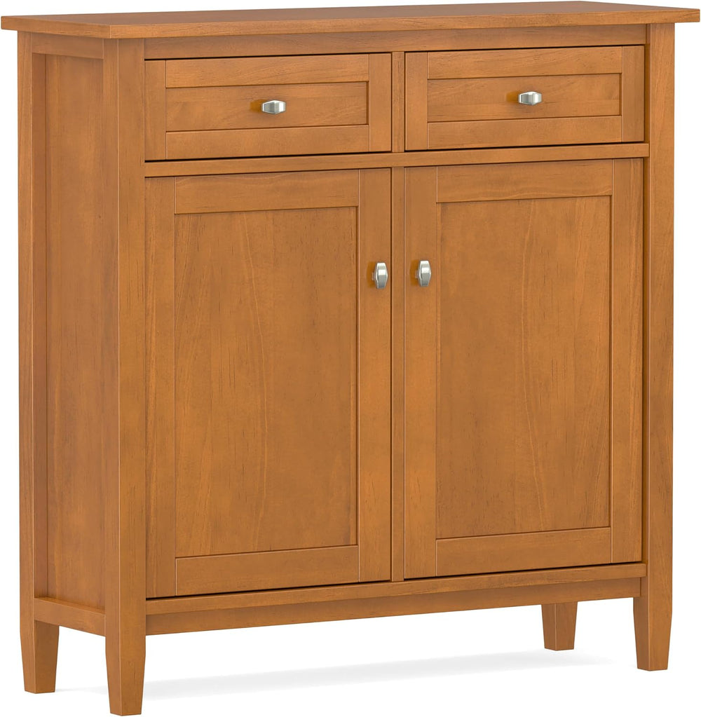 SIMPLIHOME Warm Shaker 36" Solid Wood Cabinet in Light Golden Brown