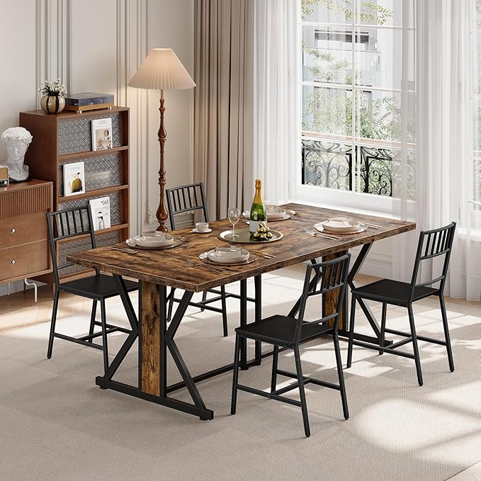 HOOBRO Kitchen Chairs Set of 2, Wooden Dining Room Chairs with Metal Frame, D...