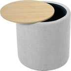 HomePop Storage Ottoman with Wood Top - Light Gray Textured Woven