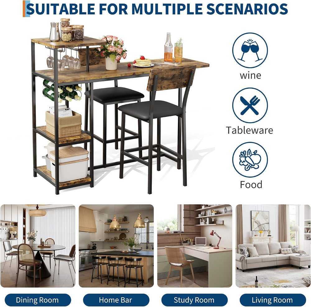 Garvee Dining Table Set for 2, 3-Piece Expandable Bar Table and Chairs Set | ...