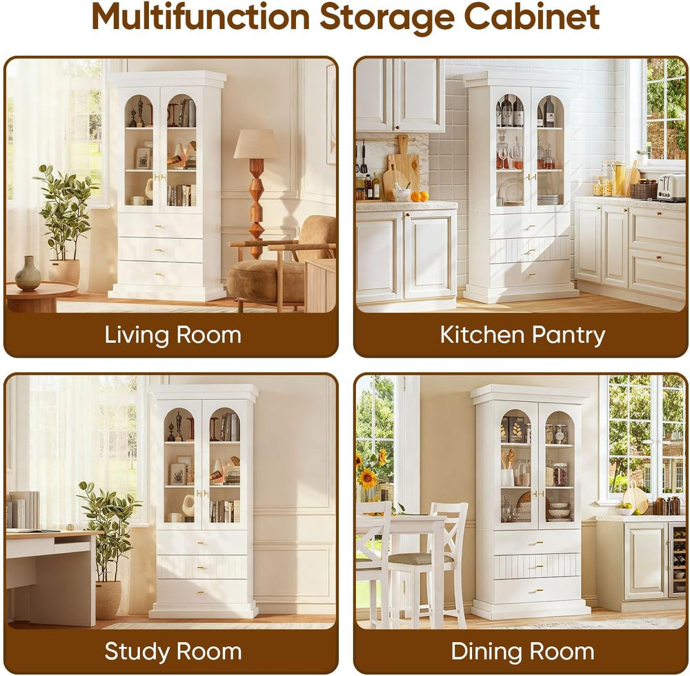 71" Arched Kitchen Modern Pantry Storage Cabinet, Tall Display Cabinet f...