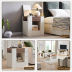 OKD 24" Wide Modern Nightstand, Wood Night Stand with Charging Station & Hidden Drawer, Side Table Bedroom with Storage Shelf, End Table, Antique White
