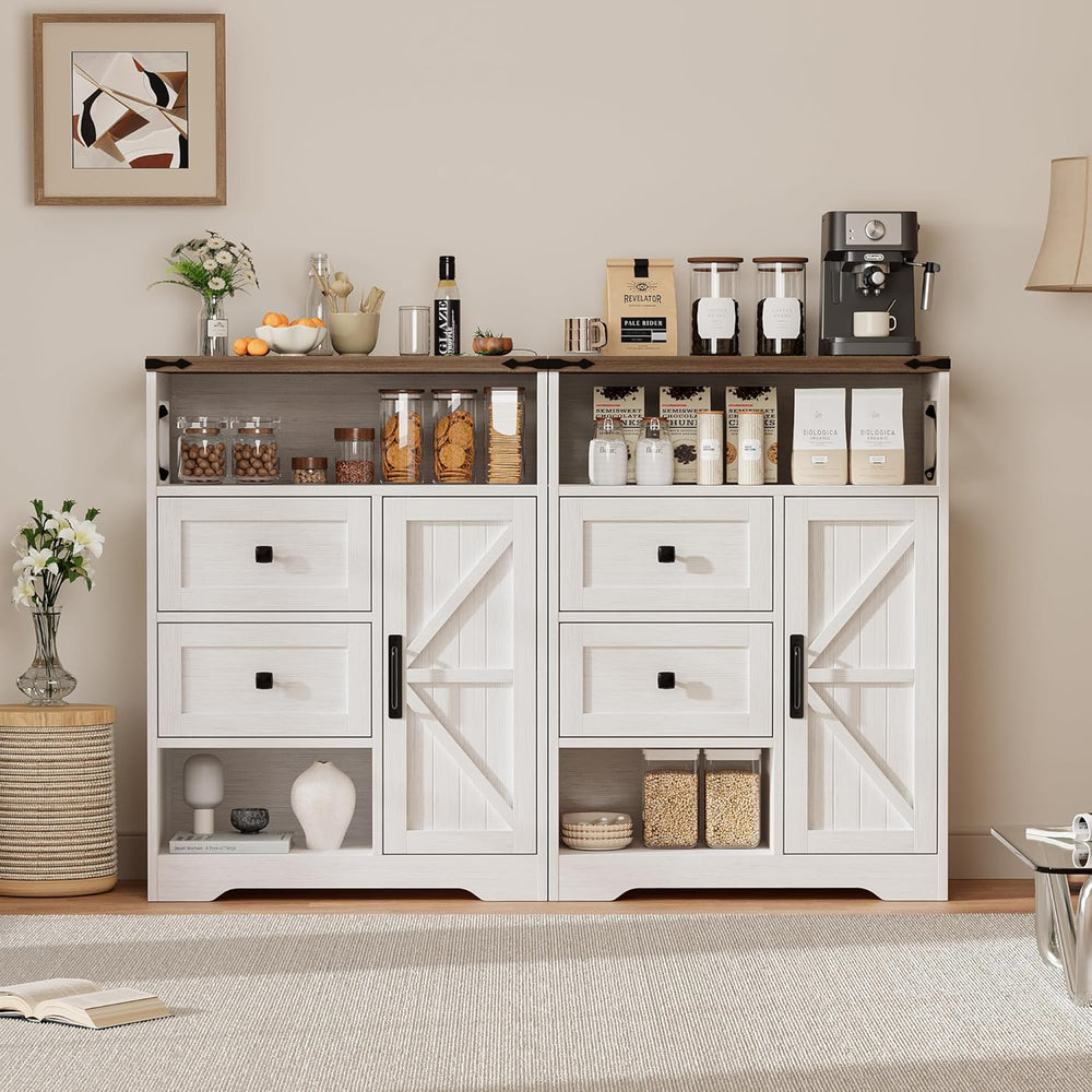 Vabches Farmhouse Buffet Sideboard Cabinet with 2 Drawers and Open Shelf, 27....