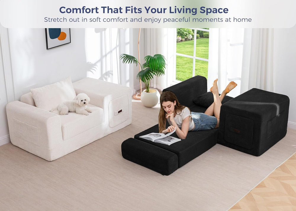 MAXYOYO Folding Sofa Couch, Convertible Floor Sofa with Armrest, Multifunctio...