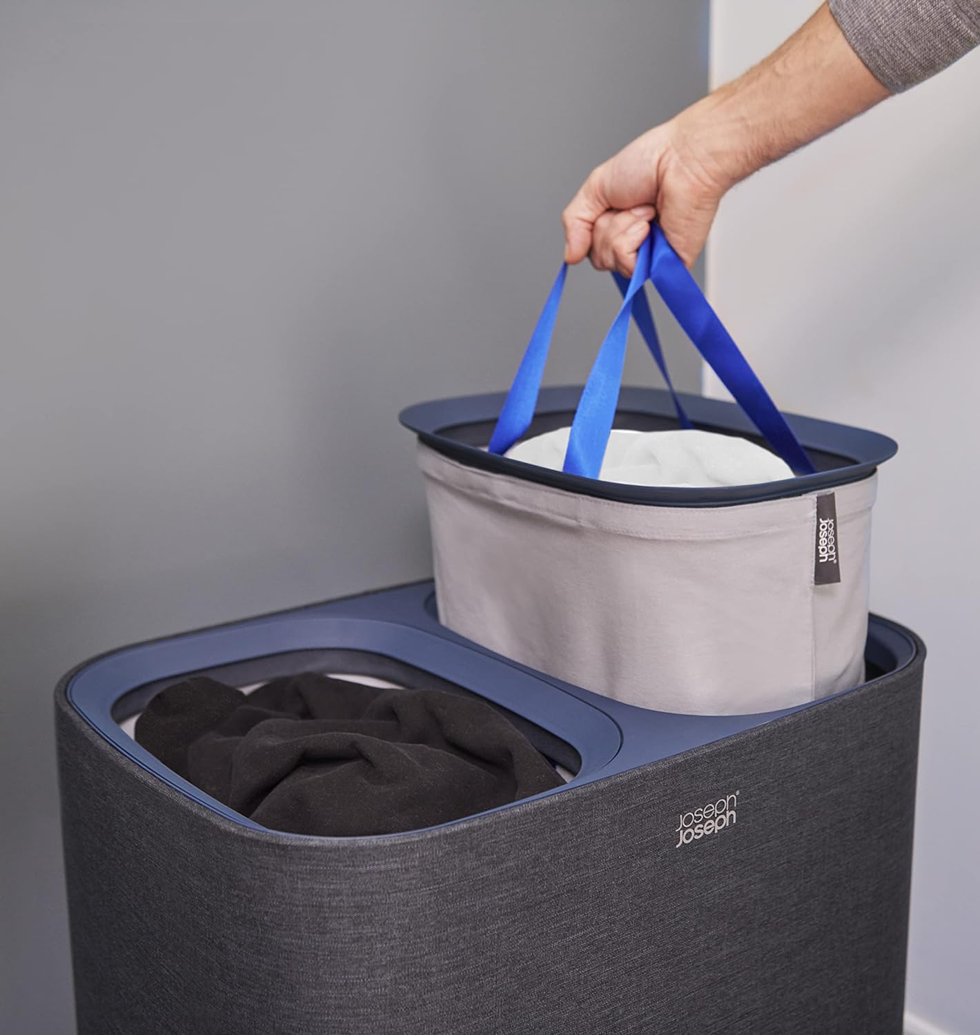 Joseph Joseph Tota 90 liter/23.8 gallon Laundry Hamper Separation Basket with lid, 2 Removable Washing Bags with Handles - Black