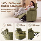 FOXHUNTER 300° Swivel Power Nursery Rocking Glider Chairs, Chenille Green | 30° Rocking Mode, USB Charging Port, Phone Holder, Adjustable Headrest, 2 Cushions, 2 Side Pockets, for Living Room Bedroom
