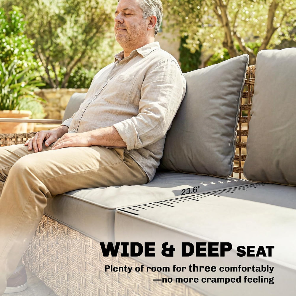 Outsunny Outdoor Patio Couch with Wide and Deep Seat, 3 Seater Wicker Outdoor...